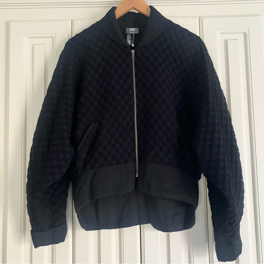 Lilith Black Zip Up Textured Bomber Jacket Size XS